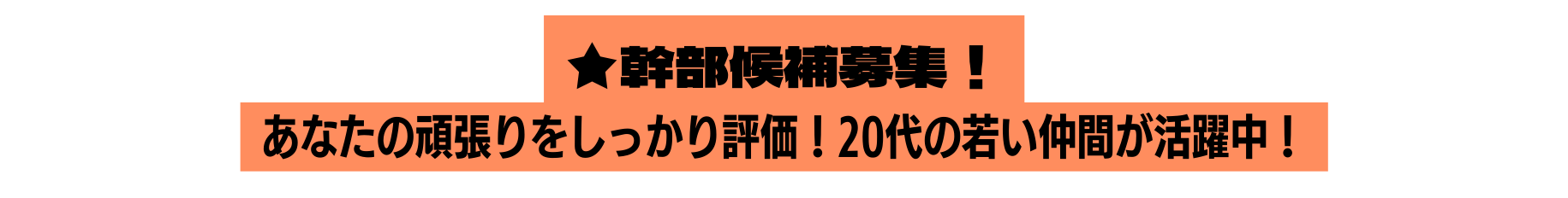 幹部候補募集 あなたの頑張りをしっかり評価 20代の若い仲間が活躍中